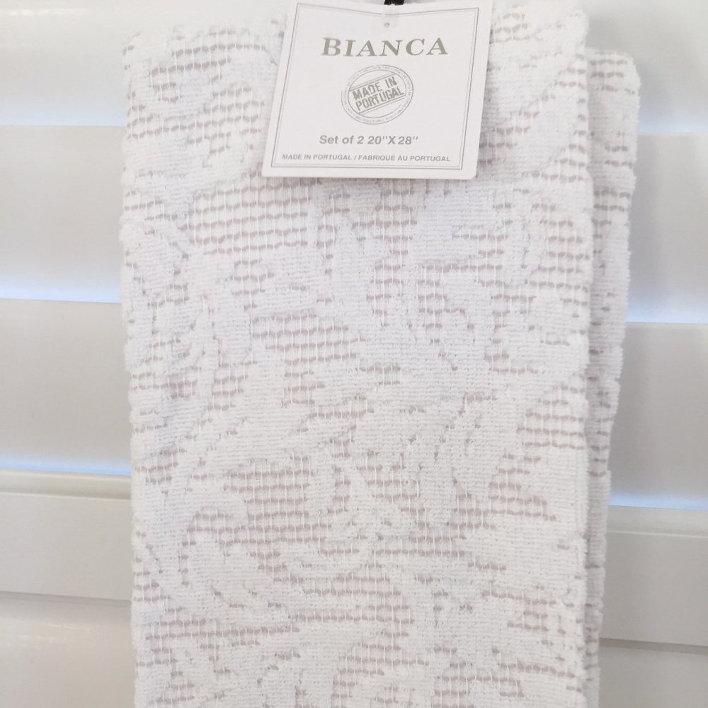 BIANCA 2x set KITCHEN TOWELS Made in Portugal 20"x28" White 100% Cotton NEW